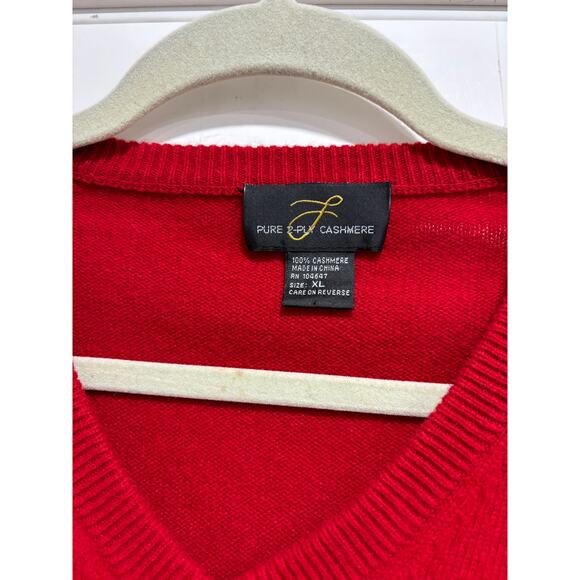 Pure 2 Ply Cashmere Mens V Neck Sweater Red  XL Golf Classic Holidays - Picture 3 of 4